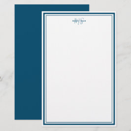 Aquamarin Blue Minimalistisch Simple Monogram Two  Briefpapier