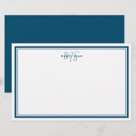 Aquamarin Blue Minimalistisch Simple Monogram Two  Briefpapier