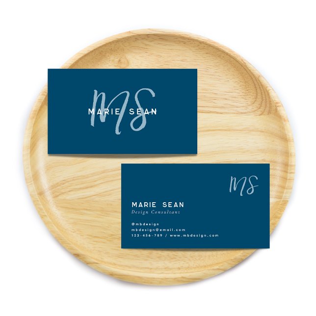 Aquamarin Blue Minimalistisch Simple Two Monogram Visitenkarte (Von Creator hochgeladen)