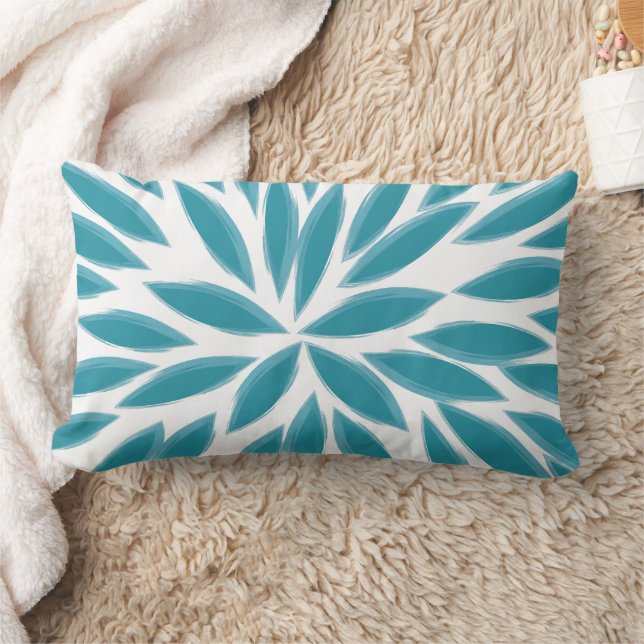 Aquamarin Blue Modern Chrysanthemum Floral Pillow Lendenkissen (Decke)