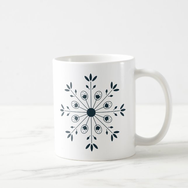 Aquamarin Blue Modern Scandinavian Christmas Snowf Kaffeetasse (Rechts)