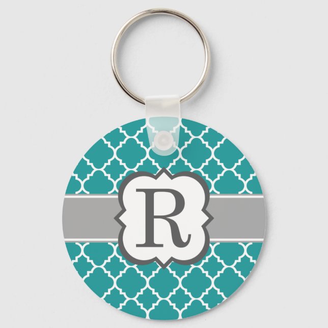 Aquamarin Blue Monogram Letter R Quatrefolie Schlüsselanhänger (Vorderseite)