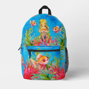 Aquamarin Blue Monogram Name Mermaid Beach Handtuc Bedruckter Rucksack