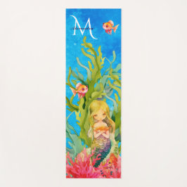 Aquamarin Blue Monogram Name Mermaid Yogamatte