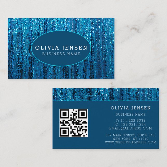 Aquamarin Blue Ombre Glitzer Glamour Marble Modern Visitenkarte (Vorne/Hinten)