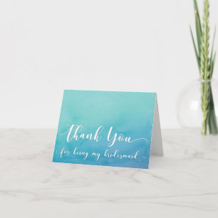 Aquamarin & Blue Ombre Wasserfarben Bridesmaid Vie Dankeskarte