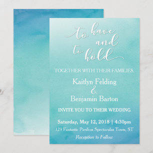 Aquamarin & Blue Ombre Watercolor Wedding Einladun Einladung