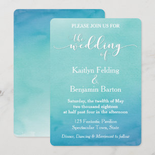 Aquamarin & Blue Ombre Watercolor Wedding Einladun Einladung
