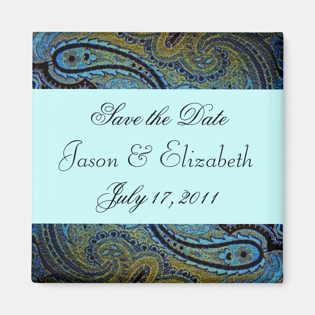 Aquamarin Blue Paisley Peacock Hochzeitseinladunge Magnet (Vorne)