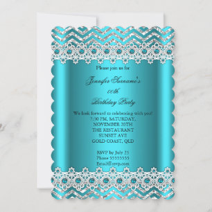 Aquamarin Blue Pearl Zickzack Silver Birthday Part Einladung