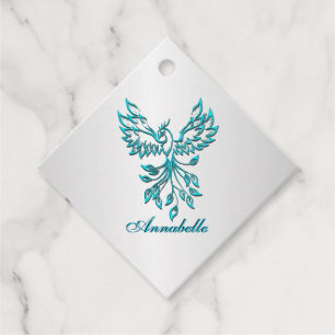 Aquamarin Blue Phoenix mit Name auf Silver Geschenkanhänger