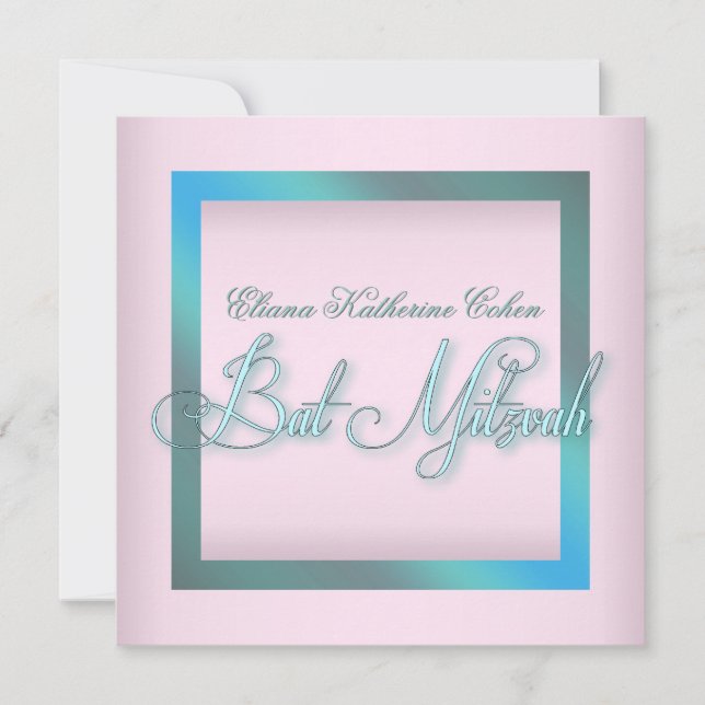 Aquamarin Blue Pink Bat Mitzvah Einladungen (Vorderseite)
