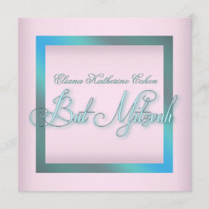 Aquamarin Blue Pink Bat Mitzvah Einladungen