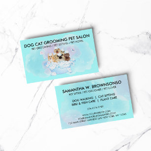 Aquamarin Blue Pink Pet Groomer Hunde Visitenkarte