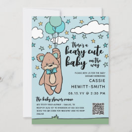 Aquamarin Blue QR Code Beary Niedlich Boy Baby Sho Einladung