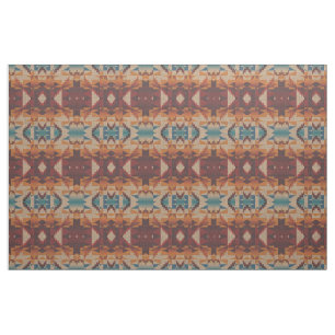 Aquamarin Blue Red Taupe Brown Orange Ethnic Look Stoff