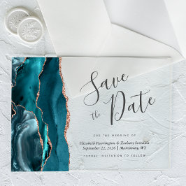 Aquamarin Blue Rose Gold Agate Save the Date Card Acryleinladungen