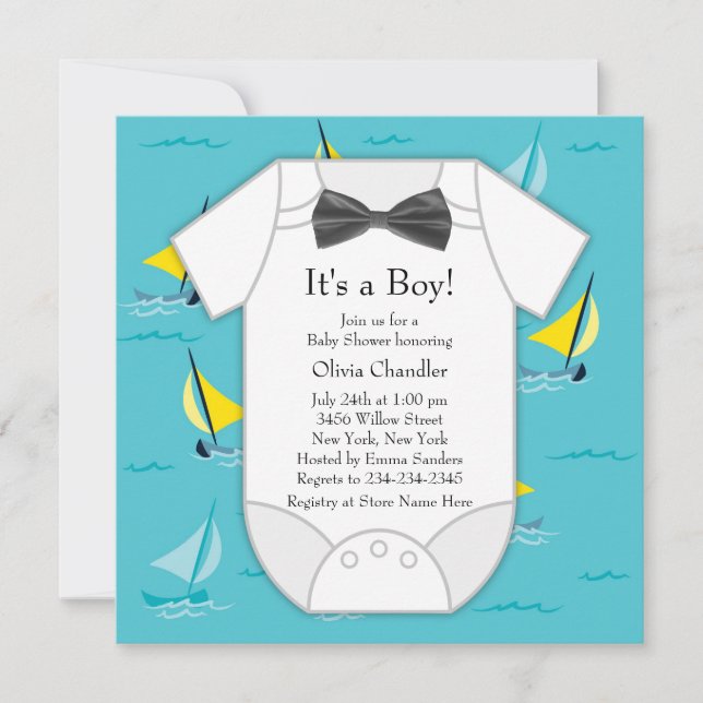 Aquamarin Blue Sailboat Baby Boy Dusche Einladung (Vorderseite)