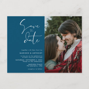 Aquamarin Blue Save the Date Minimalistischer Hoch Einladungspostkarte