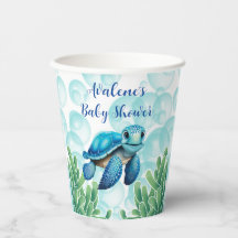 Aquamarin Blue Sea Turtle Seaweed Boy Baby Dusche