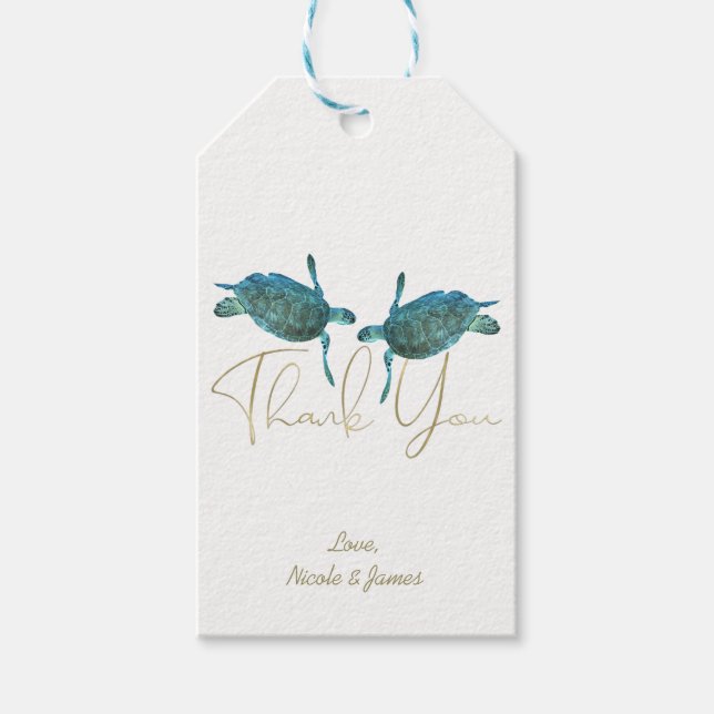 Aquamarin Blue Sea Turtles Elegante Gold Beach Hoc Geschenkanhänger (Vorderseite)