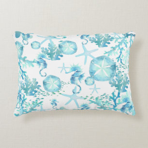 Aquamarin Blue Seepferd Sanddollar Seashell Coral  Dekokissen