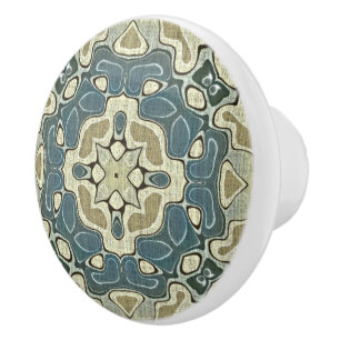 Aquamarin Blue Senard Green Ochre Ethnic Stamm Art Keramikknauf