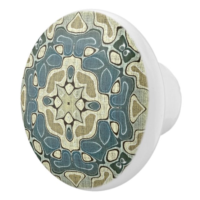 Aquamarin Blue Senard Green Ochre Ethnic Stamm Art Keramikknauf (Rechts)