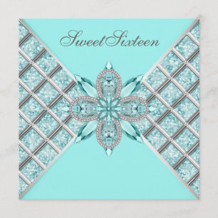 Aquamarin Blue Silver 16 . Geburtstag Geburtstagsp Einladung