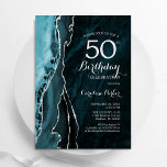 Aquamarin Blue Silver Agate 50. Geburtstag Einladung<br><div class="desc">Aquamarines blau und silber agate 50. Geburtstagsfeier Einladung. Elegantes modernes Design mit türkisfarbenem Aquarell-Hintergrund aus Marmor,  Imitate Glitzer Silber und Typografie Drehbuch Schriftart. Die trendige Einladungskarte eignet sich perfekt für eine stilvolle Damenfeier. Gedruckte Zazzle Einladungen oder Sofortdownload digitalen druckbaren Vorlage.</div>