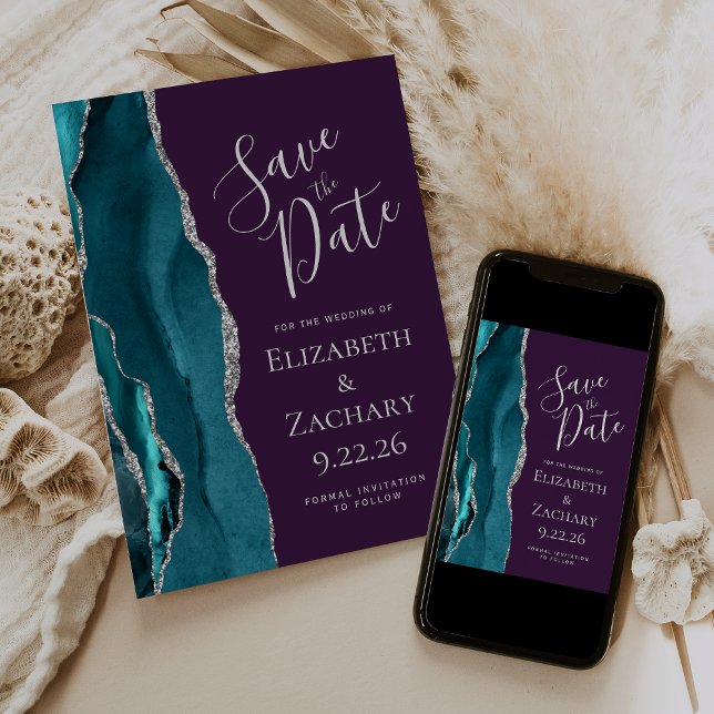 Aquamarin Blue Silver Agate Lila Save the Date Car (Von Creator hochgeladen)