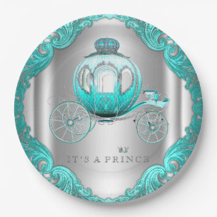 Aquamarin Blue Silver Prince Baby Dusche Pappteller