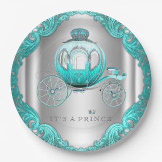 Aquamarin Blue Silver Prince Baby Dusche Pappteller