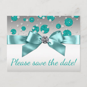 Aquamarin Blue Silver Save the Date Ankündigungspostkarte