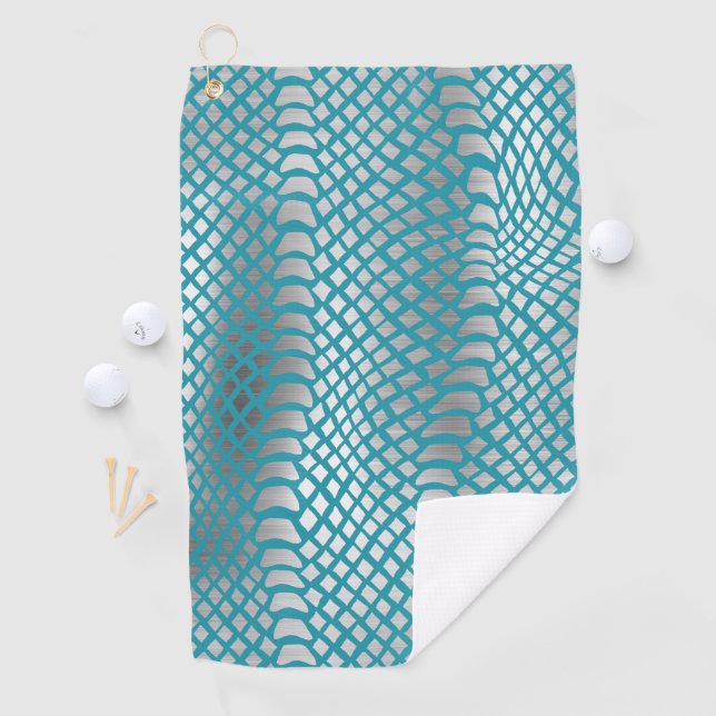 Aquamarin Blue Silver Schlange Print Golfhandtuch (Insitu)
