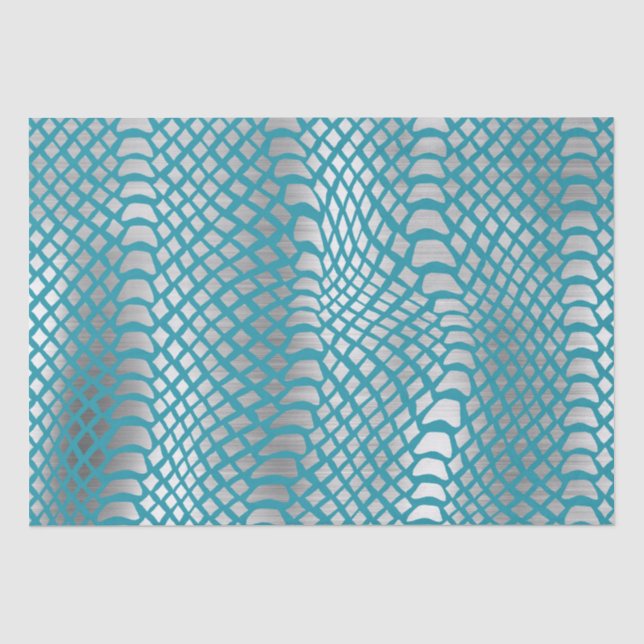 Aquamarin Blue Silver Schlange Print Seidenpapier (Vorderseite)