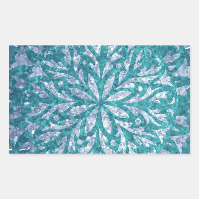 Aquamarin Blue Silver Snowflake Rechteckiger Aufkleber (Vorderseite)
