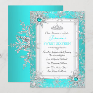 Aquamarin Blue Silver Winter Wonderland Sweet 16 P Einladung