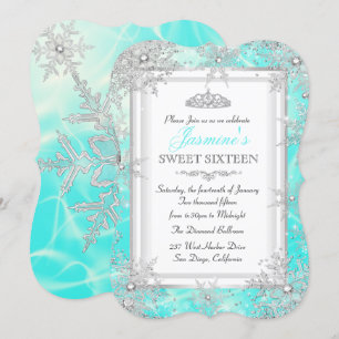 Aquamarin Blue Silver Winter Wonderland Sweet 16 P Einladung