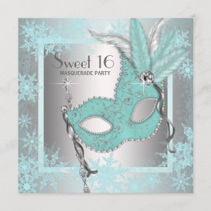 Aquamarin Blue Snowflake Sweet 16 Masquerade Party Einladung