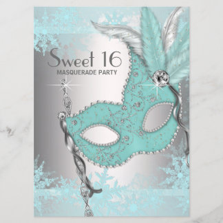 Aquamarin Blue Snowflake Sweet 16 Masquerade Party Einladung