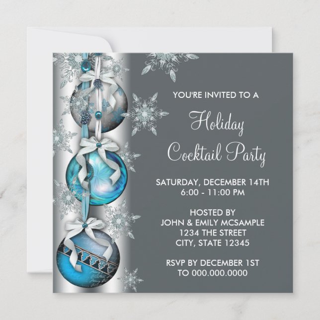 Aquamarin Blue Snowflakes Ornamente Party Einladung (Vorderseite)