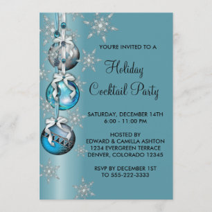Aquamarin Blue Snowflakes Ornamente Party Einladung
