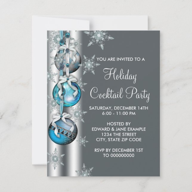 Aquamarin Blue Snowflakes Ornamente Party Einladung (Vorderseite)
