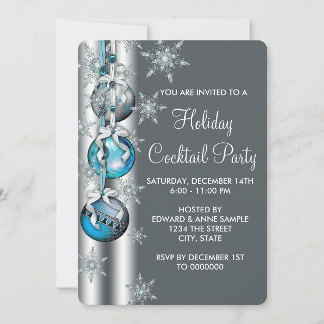Aquamarin Blue Snowflakes Ornamente Party Einladung (Vorderseite)