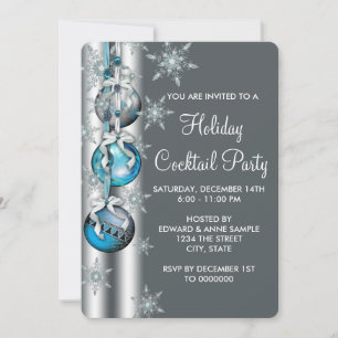 Aquamarin Blue Snowflakes Ornamente Party Einladung