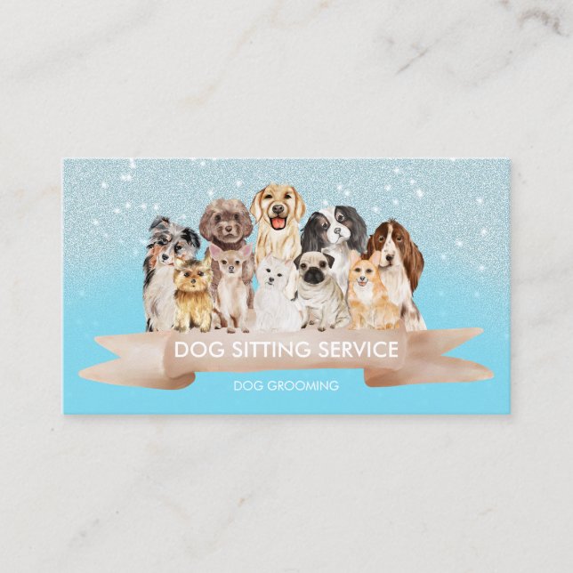 Aquamarin Blue Sparkle Petsitter Dog Groomer Visitenkarte (Vorderseite)