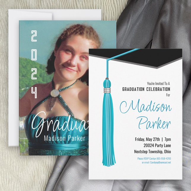 Aquamarin Blue Tassel Graduation Party Einladung (Von Creator hochgeladen)