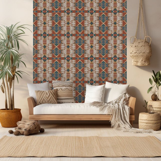 Aquamarin Blue Terracotta Orange Beige Brown Triba Tapete (Von Creator hochgeladen)