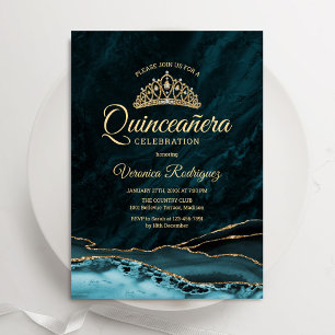 Aquamarin Blue Turquoise Gold Quinceanera Agate Ma Einladung